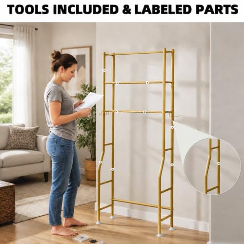 GloTika 3-Tier Over Toilet Storage, Anti-Tilt, 64" H, Gold - color: Gold, size: 3-Tier