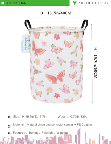 Round Laundry Basket Collapsible Storage Hamper Organizer Pink Butterfly - color: Pink Butterfly