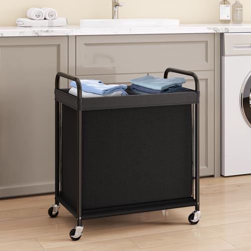 ELYKEN Laundry Hamper 2 Section, 100L Rolling Laundry Sorter with Wheels - color: Black, size: 2-Section