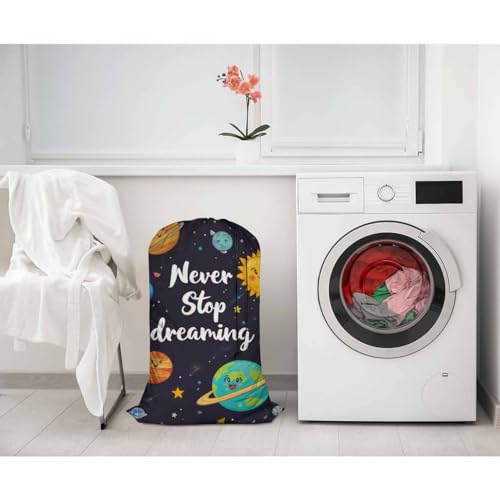 Swono Large Capacity Laundry Hamper Basket Solar System Cartoon Planets Quotes Never Stop Dreaming Storage Baskets for Bedroom, Bathroom, Dorm, Dining Room, Oxford Cloth 28x40 Inch - color: Solar System