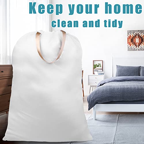 LOLOMLO Extra Large Canvas Laundry Bags with Handles & Drawstring Closure, Heavy Duty Tears Resistant Clothes Storage Travel Bags,25.5"x34",White - color: White