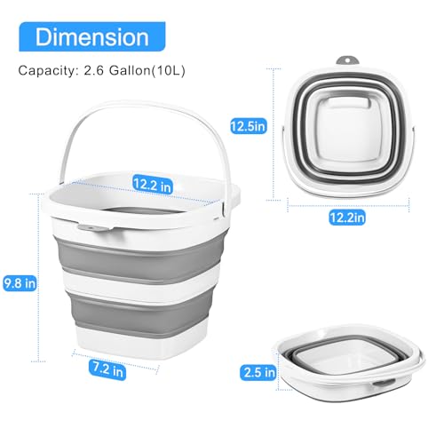 2 Pack 2.6 Gallon(10L) Collapsible Plastic Buckets with Handle Compact Cleaning Square Storage Bucket Portable Water Tub Outdoor Water Pail for Garden Hiking Fishing Camping (White) - color: White