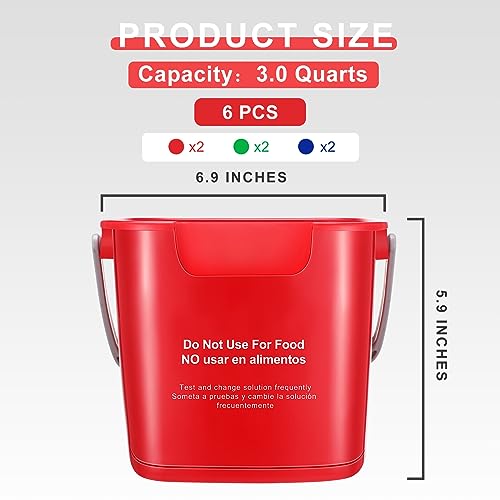 Roshtia 6 Pcs 3 Quart Sanitizing Cleaning Bucket Square,Red, Blue, Green - color: Red, Blue, Green