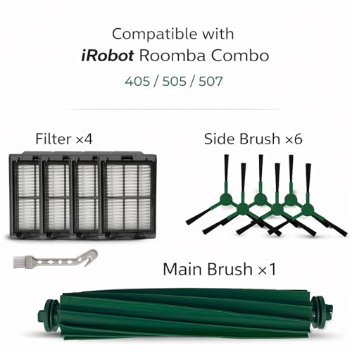 Replacement Parts Kit Compatible with iRobot Roomba Plus 405 Combo / 505 Combo / 507 Combo Robot Vacuum & Mop – Main Brush x1, Filters x4, Side Brushes x6, Cleaning Tool - size: 12PCS SETS