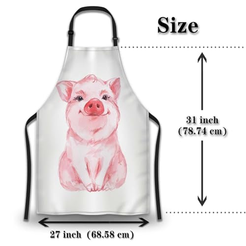 Cook Apron Women Lovely Pink Pig Watercolor Cooking Aprons for Men for Kitchen Cooking Restaurant BBQ Painting Crafting Gardening 27” (W) x 31” (H), Waterproof Aprons - color: Pink Pig Watercolor