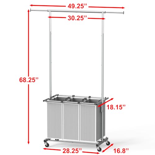 Simple Houseware Laundry Sorter Cart with Hanging Rod, Silver - color: Silver