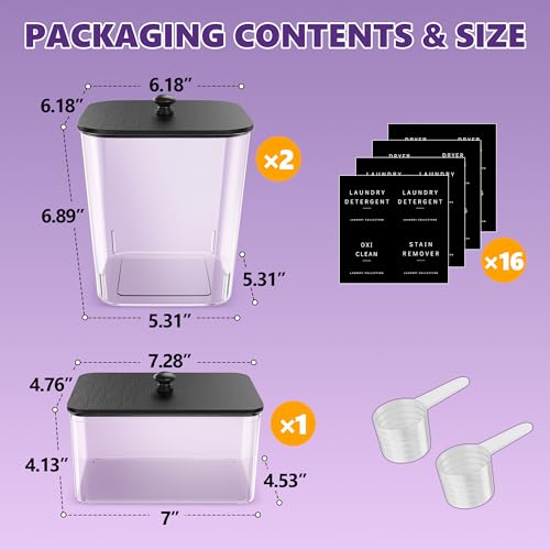 Moforoco 3 Pack Laundry Pods Container, Clear Laundry Room Organization Containers,Large Detergent Powder Storage, Black Wooden Lids & Labels, Acrylic Pods Holder - color: Black, size: 2+1 pack