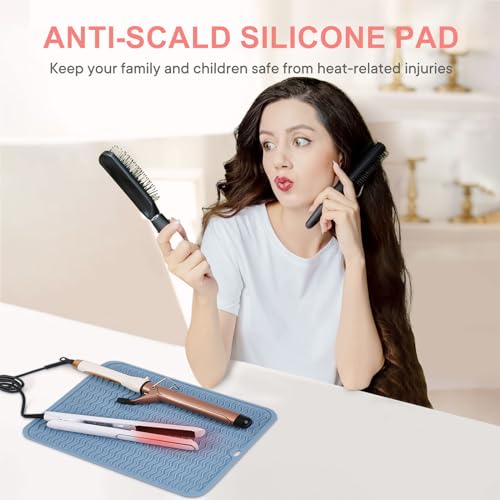 Suafrnut Oversize Silicone Heat Resistant Mat for Hair Tools(14.2" x 11") - color: Blue