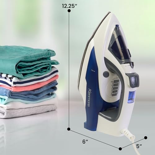 Kenmore Steam Iron for Clothes – Plancha de Ropa with Vertical Garment Steamer, Stainless Steel Soleplate, 9 Fabric Presets, 1725W, Auto Shut Off & 3- way Anti-Drip, La plancha de vapor