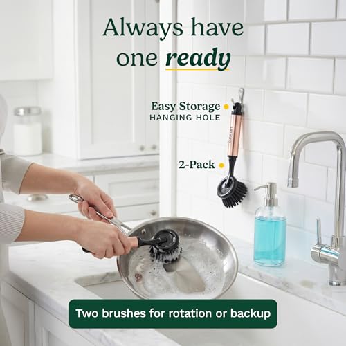 Cuisinart Dish Brush with Handle, 2 Pack, Firm Bristles - color: Round-black Metallic