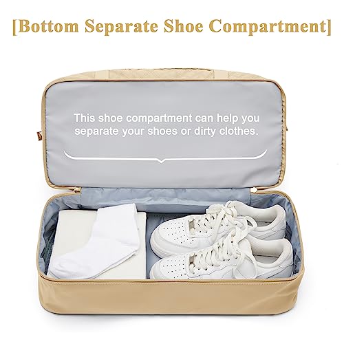 Large Travel Duffle Bag Carry on Weekend Bag with Shoes Compartment Gym Bags for Travel Women Men Waterproof Business Work Overnight Trips Sport Hospital Airplane Travel Essentials Khaki - color: A18-Khaki