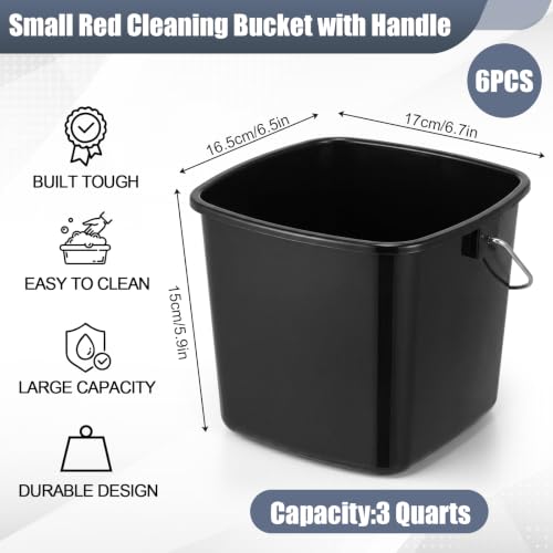 Zhehao 6 Pcs 3 Quart Small Sanitizer Cleaning Bucket, Black - color: Black