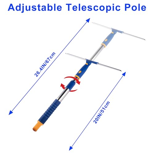 14" Window Cleaning Tool, All-Purpose Extendable Window Squeegee with 2 Blades and Stainless Steel Pole, Shower Squeegee for Glass Doors,Shower Doors, Windows, Bathroom and Car Windshields - color: Blue