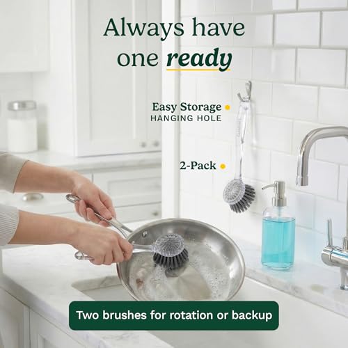 Cuisinart Dish Brush with Handle, 2 Pack, Firm Bristles - color: Round- Dark Gray