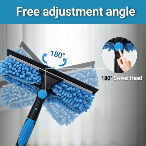 165.6''Window Squeegee Cleaning Kit, 5-in-1 Professional Window Washing Tool with Detachable Extension Pole, Microfiber Scrubber & Duster for for Indoor Outdoor High Glass, No Ladder Required