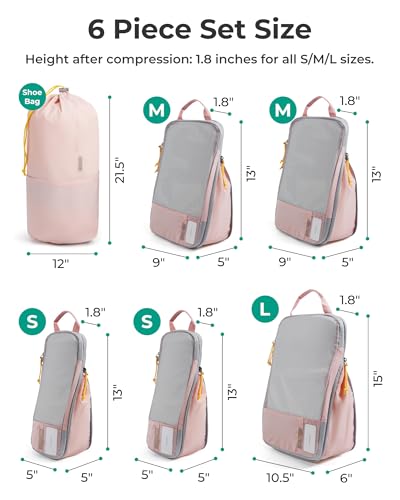 BAGSMART Compression Packing Cubes for Travel Essentials - color: Baby Pink, size: Set of 6