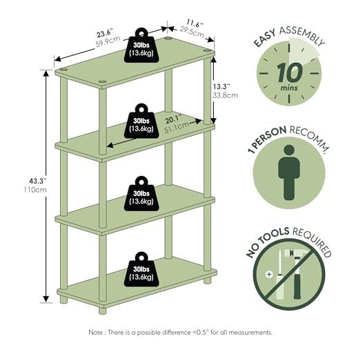 Furinno Turn-N-Tube Toolless 4-Tier Storage Shelves, Americano - color: Americano/Black, size: 4-Tier Round Tube