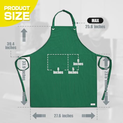 ROTANET Stripe Stretch Apron Chef Aprons for Men with 2 Pockets Waterproof - color: Green