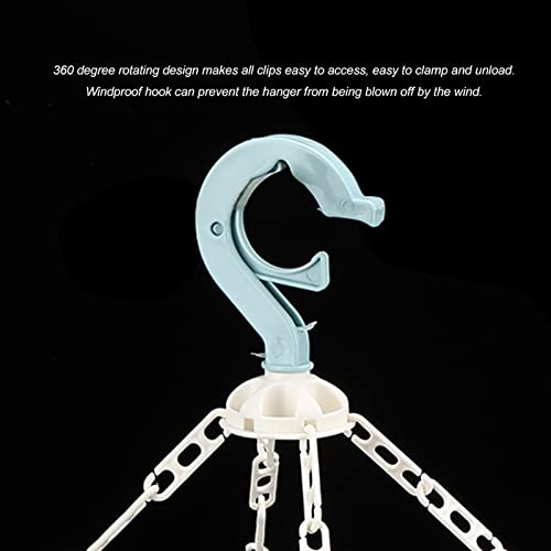 Laundry Hanger, with 32 Clips Foldable Clothespin Drying Rack for Socks Underwear Bras Scarf S Blue (Blue)