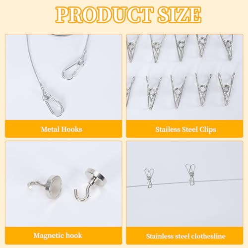Camping Clothesline, 16.4FT Portable Travel Clothesline with 15 Clips & 2 Hooks, Heavy Duty 2.0mm Steel Wire Rope for Cruise Ship, Hotel Room, RV, Backpacking, Outdoor Gear