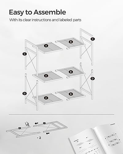 SONGMICS 3-Tier Steel Storage Rack with Wheels, Mesh Shelving Unit - color: White, size: 3 Tiers (23.6"W)