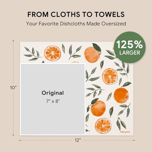RECYCO Swedish Dishcloths for Kitchen | 4 Pack Oversized Washable Dish Rags | Large Cellulose Reusable Cleaning Paper Towels | Absorbent Counter Dish Cloth Sponge XL Kitchen Wipes, 12" L x 11" W - color: Fruitful Foliage - Xl 4 Pack