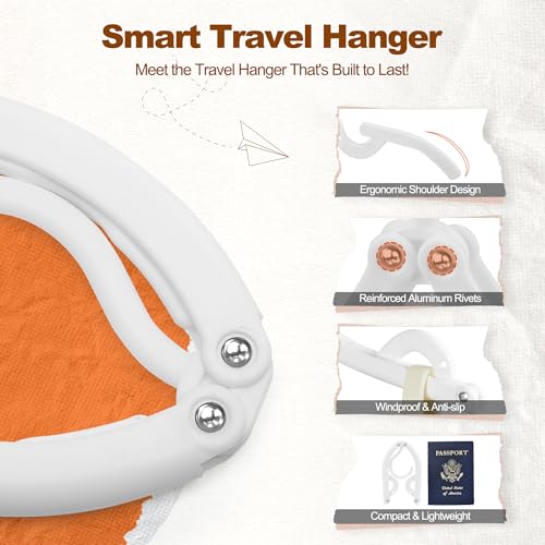 HOUSE DAY White Travel Hangers with Clips, 10 Pack Foldable Clothes Hangers - color: White, size: 10 Pack + 10 x Clips + 1 x Storage bag