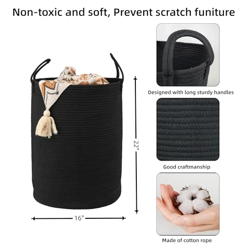 Woven Cotton Rope Laundry Basket Hamper 16" x 22" Large Black - color: black, size: Large