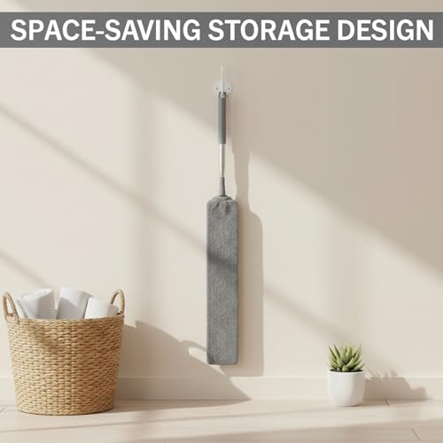 Flat Gap Dust Cleaner with Extendable Pole, Bafezoze Retractable Under Appliance Duster with 2 Washable Microfiber Pads, Slim Flexible Gap Mop for Cleaning Under Bed Sofa Cabinet Refrigerator Gray - size: Gap Duster Gray 2PCs