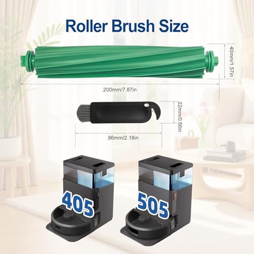 2 Pack 405/505 Main Brush Replacement Kit Compatible with iRobot Roomba Plus 405/505 Combo, Durable Roller Brushes with Cleaning Tool, Easy Install Robot Vacuum Parts - size: 2Pcs