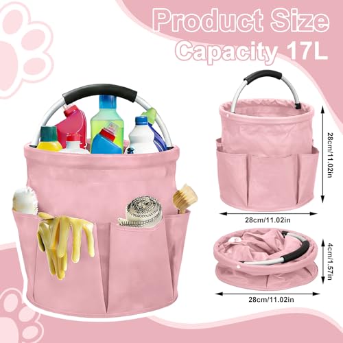 Qivine Pink Cleaning Caddy Bag 17L Foldable Organizer Handle - color: Pink
