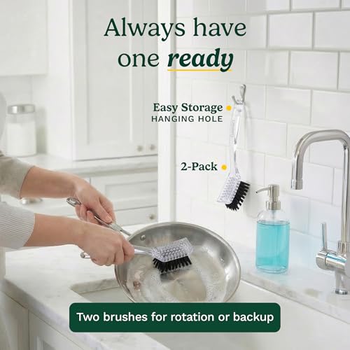 Cuisinart Dish Brush with Handle, 2 Pack, Firm Bristles - color: Rectangular- Black