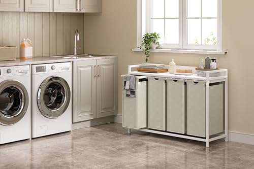 Herture Laundry Hampers with Shelf, Laundry Basket 4 Section, 4 x 15.87 Gal - color: White, size: 4 Bags-240 L