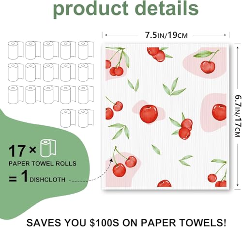 Swedish Dishcloths for Kitchen, 6 Pack, Reusable, Super Absorbent - color: Fruits