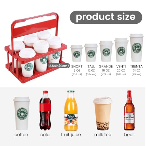 musbus Reusable Drink Carrier with Handle for Food Delivery Drivers, Portable Cup/Coffee Holder Accessories for Delivery, Foldable Drinks Caddy with Tray, Car Durable Plastic Festive Bottle, Vacation - color: Red, size: 6 CUP
