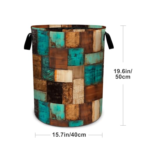 Vintage Geometric Teal Laundry Basket Foldable Laundry Hamper With Handles Clothes Storage Bucket Organizer Laundry Bag For Bedroom Bathroom Laundry Storage 19.6 x 15.7 - color: Vintage Geometric Teal