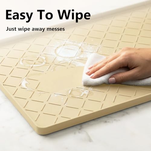 Mateeylife Under Sink Mat Kitchen Waterproof, Silicone Sink Tray 22"X19" - color: Khaki, size: 19"W x 22"L