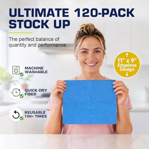 GLIMGLINT Microfiber Cleaning Cloth 150 Pack, Reusable Paper Towels 11 x 9 - color: Blue/Yellow/Green