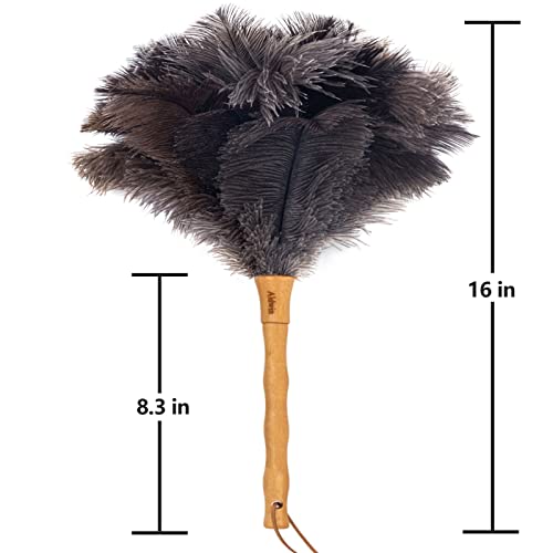 Aldwin 16" Gray Ostrich Feather Duster for Cleaning with Wooden Handle - color: Gray