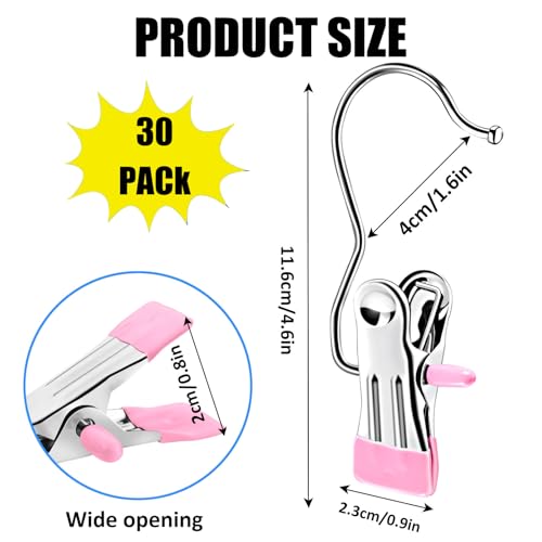 30 Pack Boot Hangers for Closet, Pink Laundry Hooks with Clips