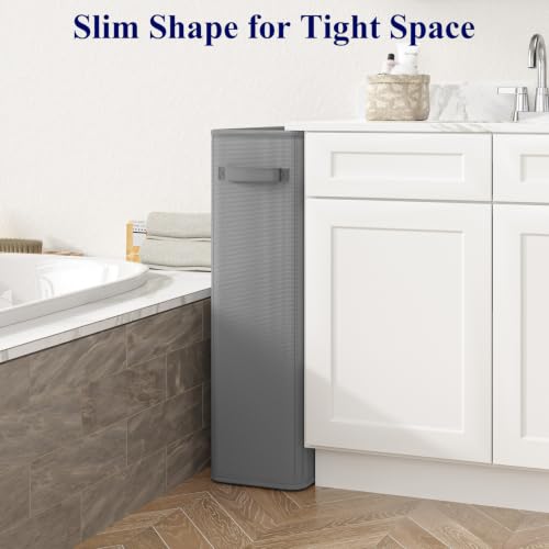 Optish 75L Slim Laundry Hamper, Large Laundry Basket With Handles, Narrow Laundry Basket for Dorm, Bedroom, Living Room, Collapsible Laundry Hamper, Grey - color: Grey, size: 75L