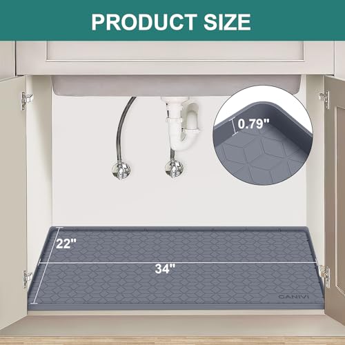 Under Sink Mat, 34"x22" Waterproof Tray for Cabinet, Holds 3 Gal - color: Blue Grey, size: 22"W x 34"L