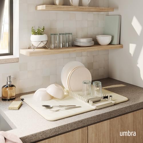 Umbra Udry Dish Drying Rack with Mat, Folds Flat for Storage, Linen - color: Linen, size: 24" x 18"