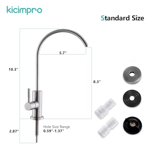 Kicimpro Water Filter Faucet for RO System, Non-Air Gap,Brush Nickel - color: Brushed Nickel, size: 10.3 Inches