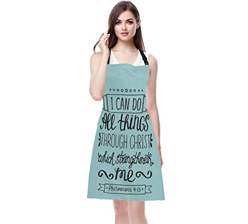EKOBLA Bible Verse Aprons With I Can Do All Things Through Christ Christian Lettering Quote Waterproof Resistant Chef Cooking Kitchen BBQ Adjustable Aprons for Women Men 27x31 Inch - color: Multi-a130