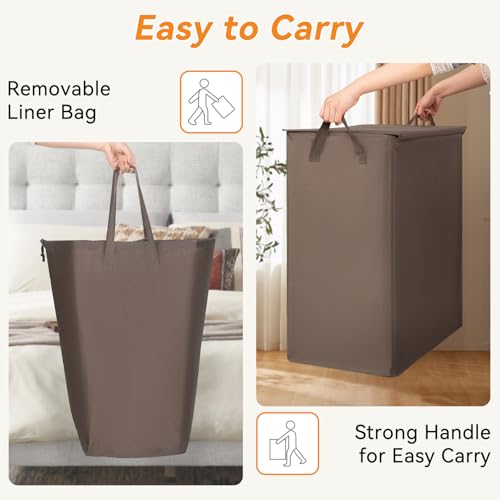 Chrislley Double Laundry Hamper with Lid, 140L Laundry Basket 2 Section - color: Brown, size: 140l(24.0"l X 14.2"w X 25.2"h)