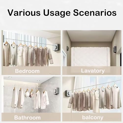 Retractable Clothesline Indoor,Bathroom Clothesline Retracting Heavy Duty Clothes Drying Laundry Line Travel Clothesline for Hotel Room Wall Mounted Stainless Steel Line-13.8 Feets,Gray
