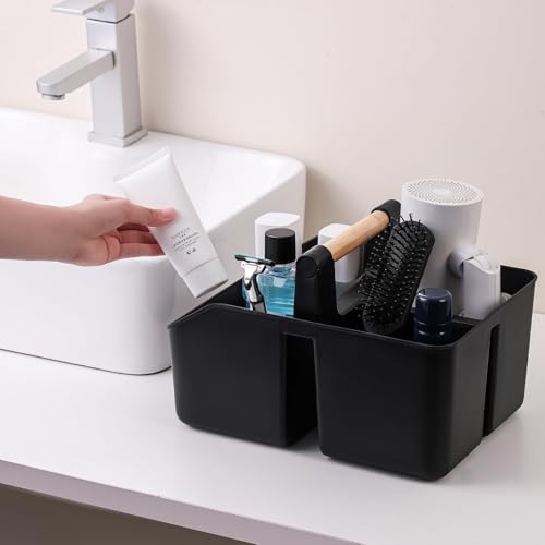 rejomiik Plastic Shower Caddy, Portable Basket with Bamboo Handle, Black - color: Black