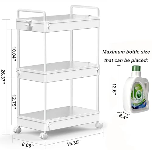 SOLEJAZZ 3 Tier Slim Rolling Storage Cart Organizer with Wheels, White - color: White, size: 3-Tier, 8.66"D