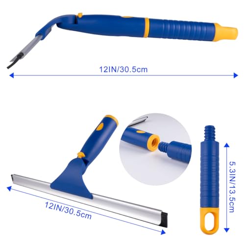 Swivel Shower Squeegee for Glass Doors, All-Purpose Anti-Slip Window Squeegee with 2 Blades, Window Cleaner Tool Bathroom Squeegee for Shower Doors, Tile Shower Walls,Mirrors,Car Windshields - color: Blue, size: 12 Inch